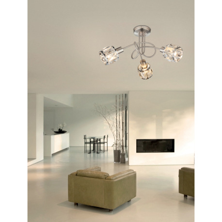 Stropné svietidlo, kov, nikel, chróm, sklenený kryštál priehľadný, Ø380, V:240, bez žiaroviek 3xE14, 2