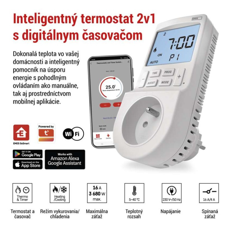GoSmart Termostat do zásuvky s funkciou digitálneho časovača 2v1 s WiFi 2