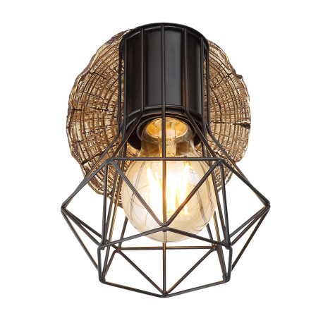 Nástenné svietidlo, kov čierny, plast vzhľad dreva, kovová mriežka, ŠxV:130x185mm, H: 195mm, bez žia 14