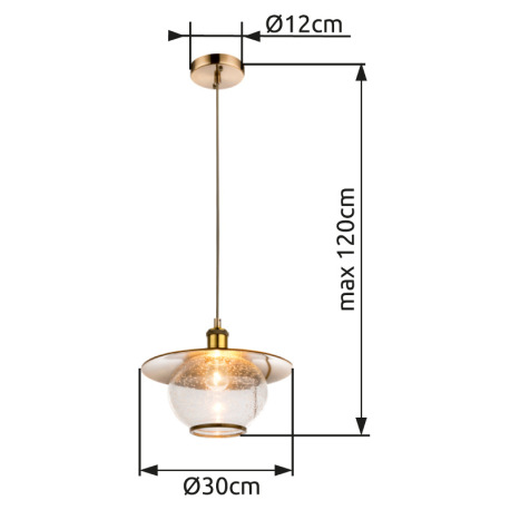 Závesné svietidlo, kov bronzovej farby, sklo, Ø 300, V: 1200, bez žiarovky 1xE27, max. 60W 230V. 6