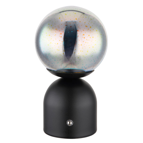 Nabíjateľná stolová lampa, kov čierny matný, sklo priehľadné 3D efekt, kábel PVC biely, dotykové zap 2