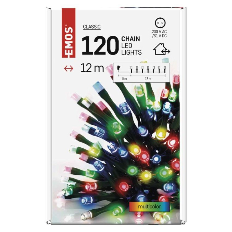 LED vianočná reťaz, 12 m, vonkajšia aj vnútorná, multicolor, časovač 6