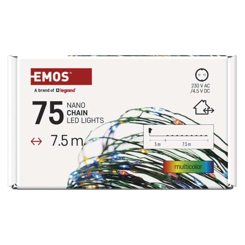 LED vianočná nano reťaz zelená, 7,5 m, vonkajšia aj vnútorná, multicolor, časovač 8