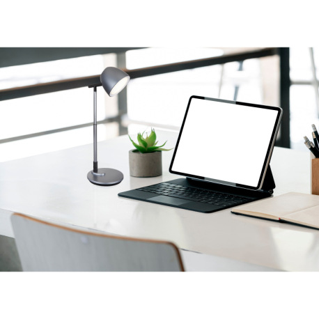 Stolové svietidlo, tmavosivý hliník a plast, plast čierny a biely, plynulá regulácia dotykového stmi 1