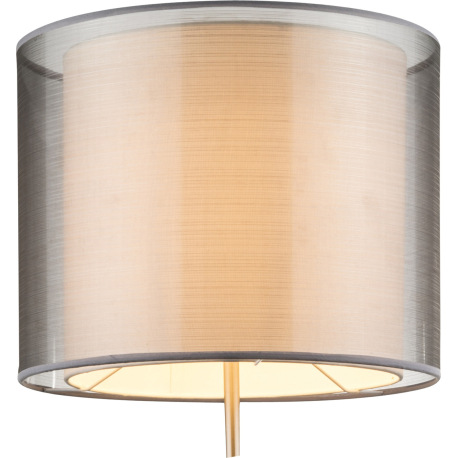 Stojanové svietidlo, kov nikel matný, plast, textil sivý, výška tienidla 31 cm, vypínač, Ø 400, V:16 4