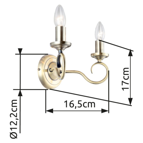 Nástenné svietidlo, mosadz, ŠxV:240x170, H: 165, bez žiaroviek 2xE14, max. 40W 230V. 3