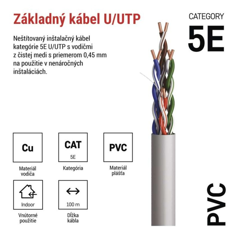 Datový kábel UTP CAT 5E PVC Basic, 100m 1