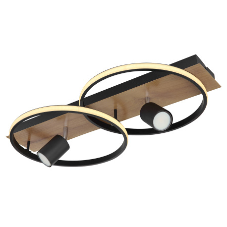 Stropné svietidlo kov čierny matný, imitácia dreva, plast biely, prepínanie funkcií nástenným vypína 14