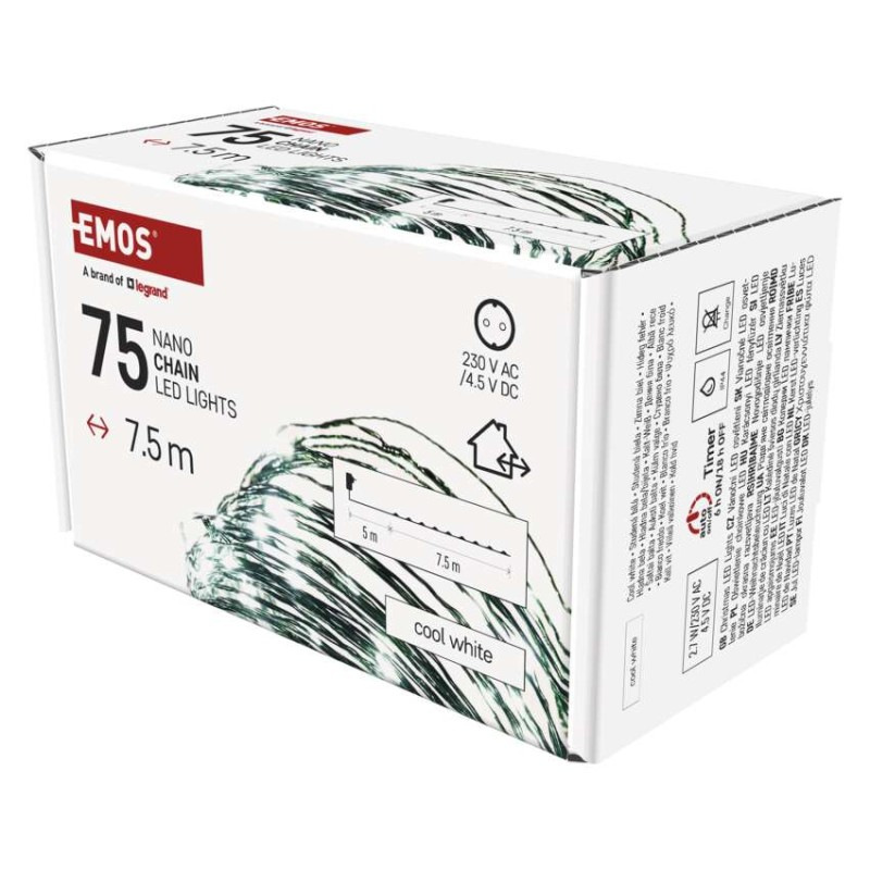 LED vianočná nano reťaz zelená, 7,5 m, vonkajšia aj vnútorná, studená biela, časovač