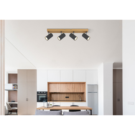 Stropné svietidlo, kov grafit/čierny/vzhľad dreva, DxŠxV:560x60x120mm, bez žiaroviek 4x GU10, max. 3 11