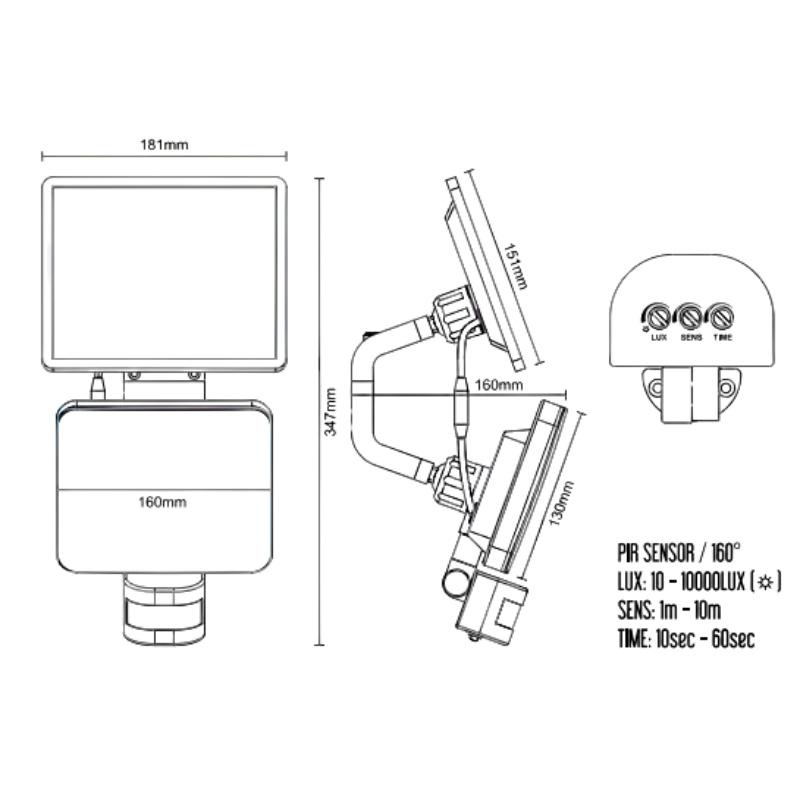 LED čierne vonkajšie solárne svietidlo so senzorom 12W / 3000K - 4100K - 6500K - LS022 3