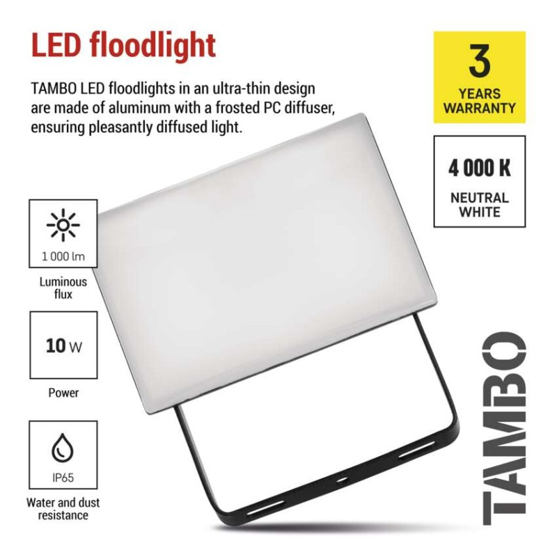 LED reflektor TAMBO, 10 W, 1000 lm, IP65, čierny 7