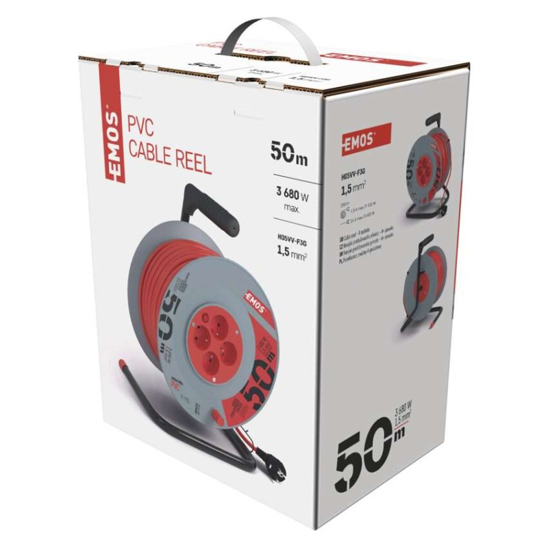 Predlžovací kábel na bubne 50 m / 4 zásuvky / červený / PVC / 230 V / 1,5 mm2 1