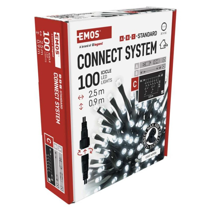 Standard LED spojovacia vianoč. reťaz – cencúle, 2,5 m, vonkajšia, studená biela 12