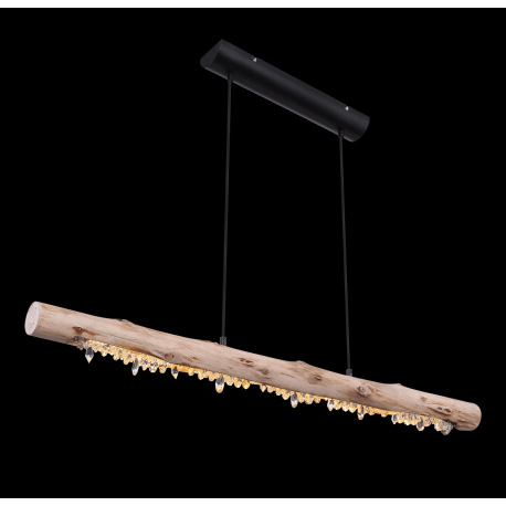 Závesné svietidlo kov čierny matný, drevo prírodej farby, akrylové kryštály číre, textilný kábel čie 2