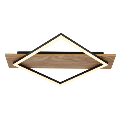 Stropné svietidlo, matný čierny kov, MDF s imitáciou tmavého dreva, plast čierny, plast biely, DxŠxV 10