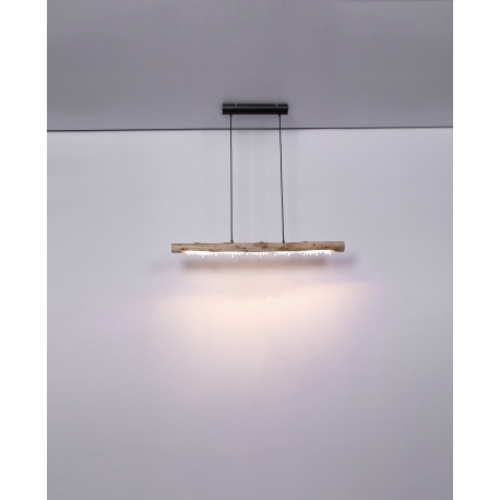 Závesné svietidlo kov čierny matný, drevo prírodej farby, akrylové kryštály číre, textilný kábel čie 8