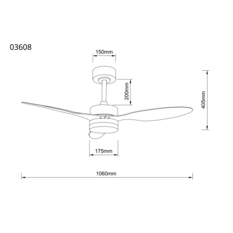 Stropný ventilátor, kov čierny, plast biely/čierny, stmievateľný, niekoľko úrovní pomocou nástenného 10