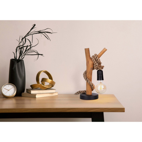 Stolná lampa, drevo prírodnej farby, čierny kov, konope, eukalyptové drevo, prirodzene pestované, ø: 1