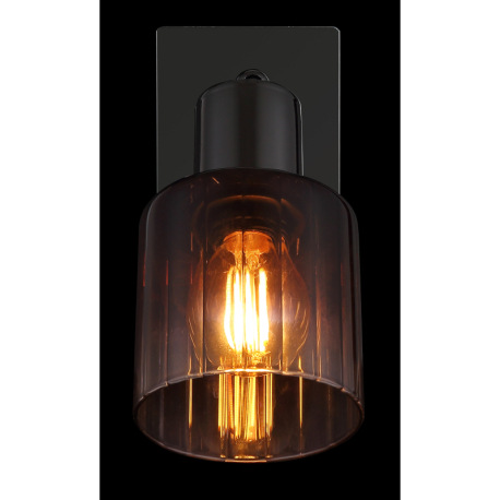 Nástenné svietidlo, kov čierny chróm, sklo medenej farby a priehľadné, kolískový spínač na výrobku, 5