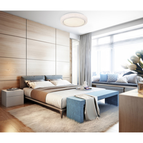 Stropné svietidlo, biely kov, plast biely, chrómový krúžok, číre plastové krištále, ø: 400mm, V: 80m 1