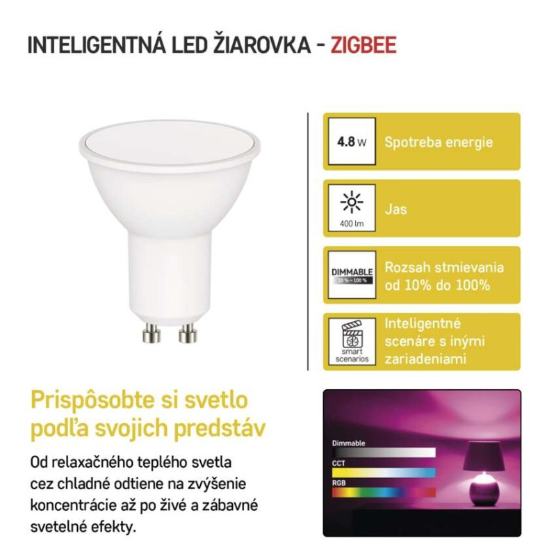 LED žiarovka GoSmart MR16 / GU10 / 4,8 W (35 W) / 400 lm / RGB / stmievateľná / Zigbee 2