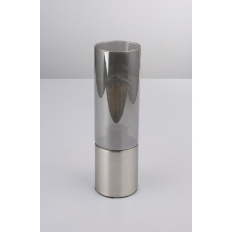 Stolová lampa, kov nikel matný, sklo dymové, čiernobiely textilný kábel 1,5 m, dotykový vypínač on/o 14