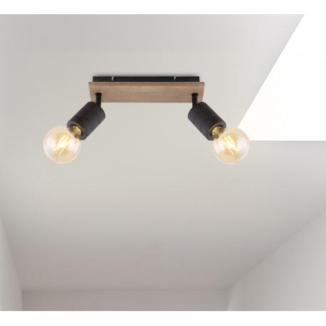 Nástenné svietidlo, drevo hnedé, kov čierny, DxŠxV:310x100x180, bez žiaroviek 2xE27, max. 60W 230V 1