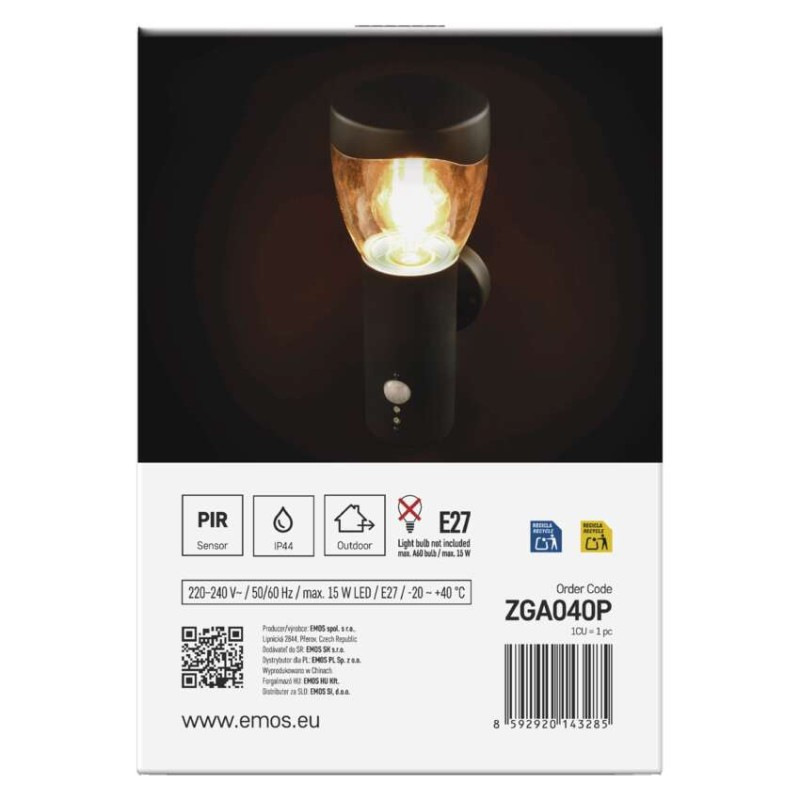 Záhradné nástenné svietidlo ARTEO, senzor súmraku, 16,4 x 12 x 29,5 cm, 1 x E27, 15 W 12