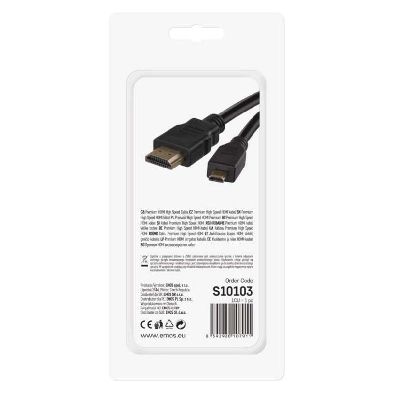 HDMI 2.0 high speed kábel A vidlica – D vidlica 1,5m 2