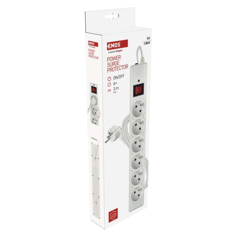 Prepäťová ochrana – 6 zásuviek, 3 m, biela 4