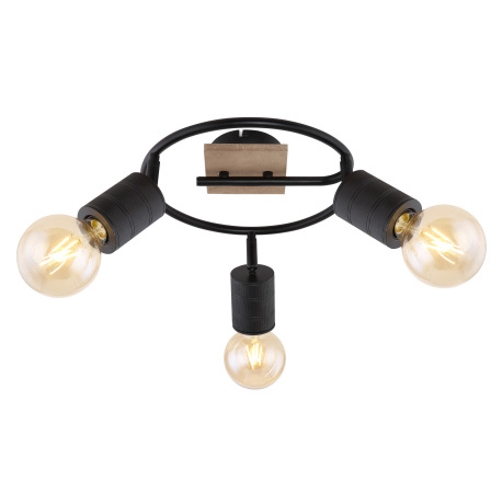 Stropné svietidlo, drevo hnedé, kov čierny, Ø 290, V: 210, bez žiaroviek 3xE27 60W 230V