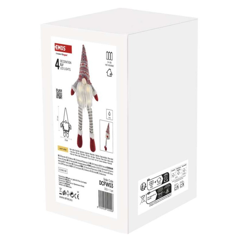 LED vianočný škriatok sediaci, 27 cm, 3× AA, vnút., teplá biela 1