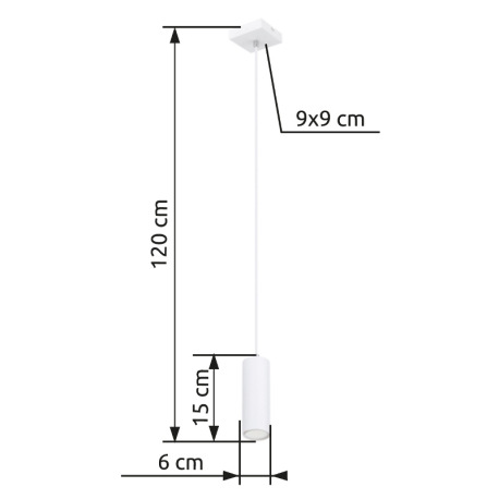 Závesné svietidlo, kov biely, PVC kábel biely, DxŠxV:90x90x1200mm, bez žiarovky 1x GU10, max. 35W 23 5