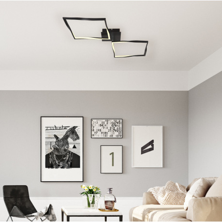 Stropné svietidlo, kov a hliník čierny matný, plast biely, otočné, DxŠxV: 865x400x88mm, vrátane LED 2