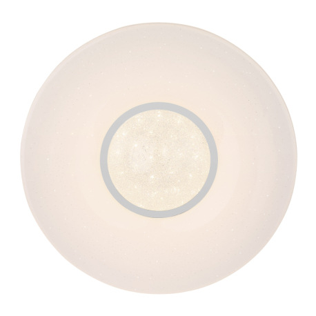 Stropné svietidlo, kov biely, akryl opál, chróm, malé priehľadné krištále, trblietavý efekt, stmieva 2