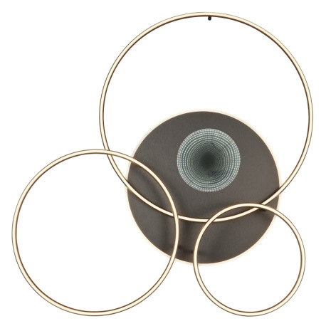 Stropné svietidlo, brúsený hliník zlatý/antracit, plast biely, akryl, zrkadlový 3D efekt, stmievateľ 15