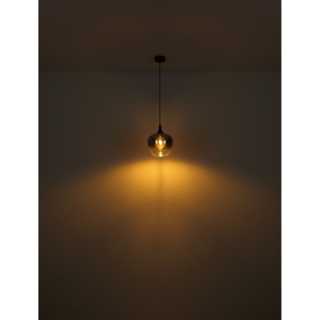 Závesná lampa, kov, čierna matná, sklo dymovej farby, kábel textilný čierny, nastaviteľná výška, DxŠ 13