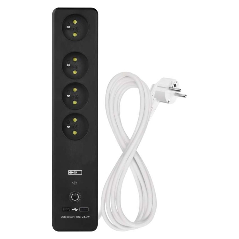 GoSmart predlžovací kábel 2 m / 4 zásuvky / s vyp. / s USB / biely-čierny / PVC / 1,5 mm2 1