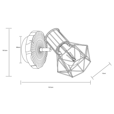 Nástenné svietidlo, kov čierny, plast vzhľad dreva, kovová mriežka, ŠxV:130x185mm, H: 195mm, bez žia 19