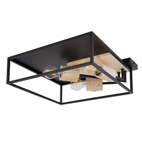 Stropné svietidlo, kov čierny, drevo, DxŠxV:440x440x145, bez žiaroviek 3xE27, max. 60W 230V 11