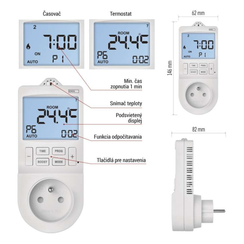 GoSmart Termostat do zásuvky s funkciou digitálneho časovača 2v1 s WiFi 5