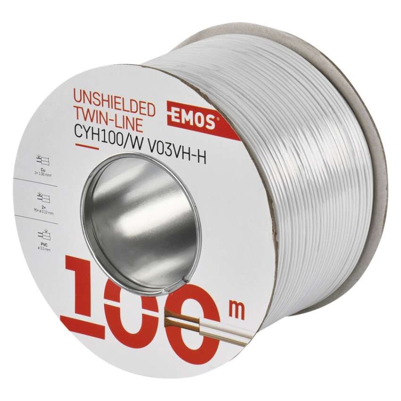 Dvojlinka netienená 2×1,0mm biela, 100m 3