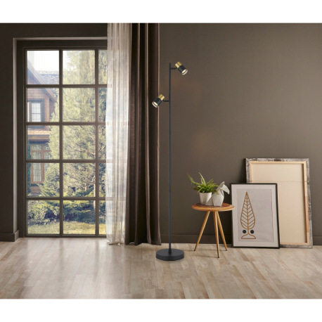 Stojanové svietidlo, kov čierny, hliník medený matný, hliník čierny matný, plast dymový, kábel PVC č 10