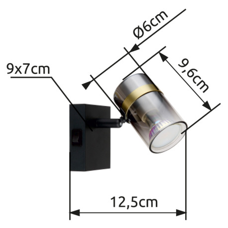 Nástenné svietidlo, kov čierny matný, dymové sklo s prechodom do priehľadného skla, kov mosadz, kolí 18