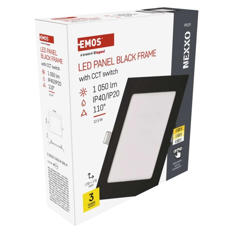 LED vstavané svietidlo NEXXO, štvorec, čierne, 12W, CCT 8