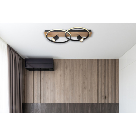 Stropné svietidlo kov čierny matný, imitácia dreva, plast biely, prepínanie funkcií nástenným vypína 9