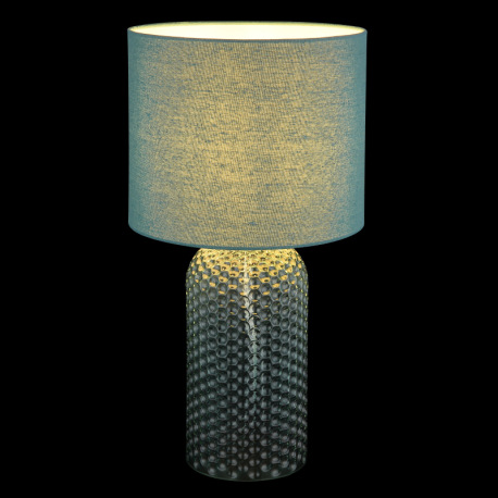 Stolová lampa, svetlozelené sklo, bledozelený textil, biely PVC kábel, kolískový vypínač na kábli ø: 12