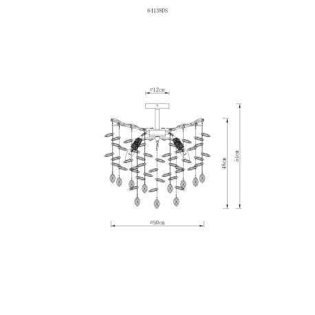 Stropné svietidlo, kov strieborná matná farba, sklenené krištále dymová farba, číre, flexo na objímk 5