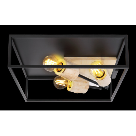 Stropné svietidlo, kov čierny, drevo, DxŠxV:440x440x145, bez žiaroviek 3xE27, max. 60W 230V 5